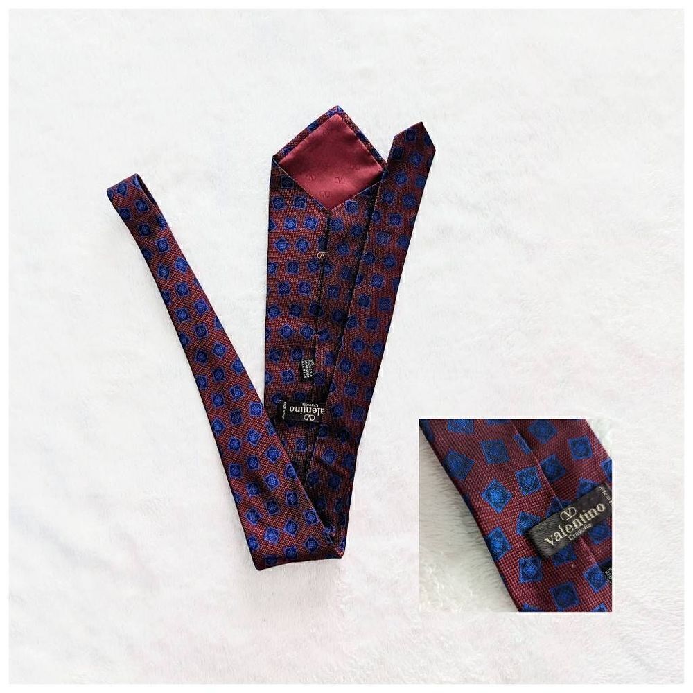 Valentino Vintage Red & Blue Silk Italian Tie